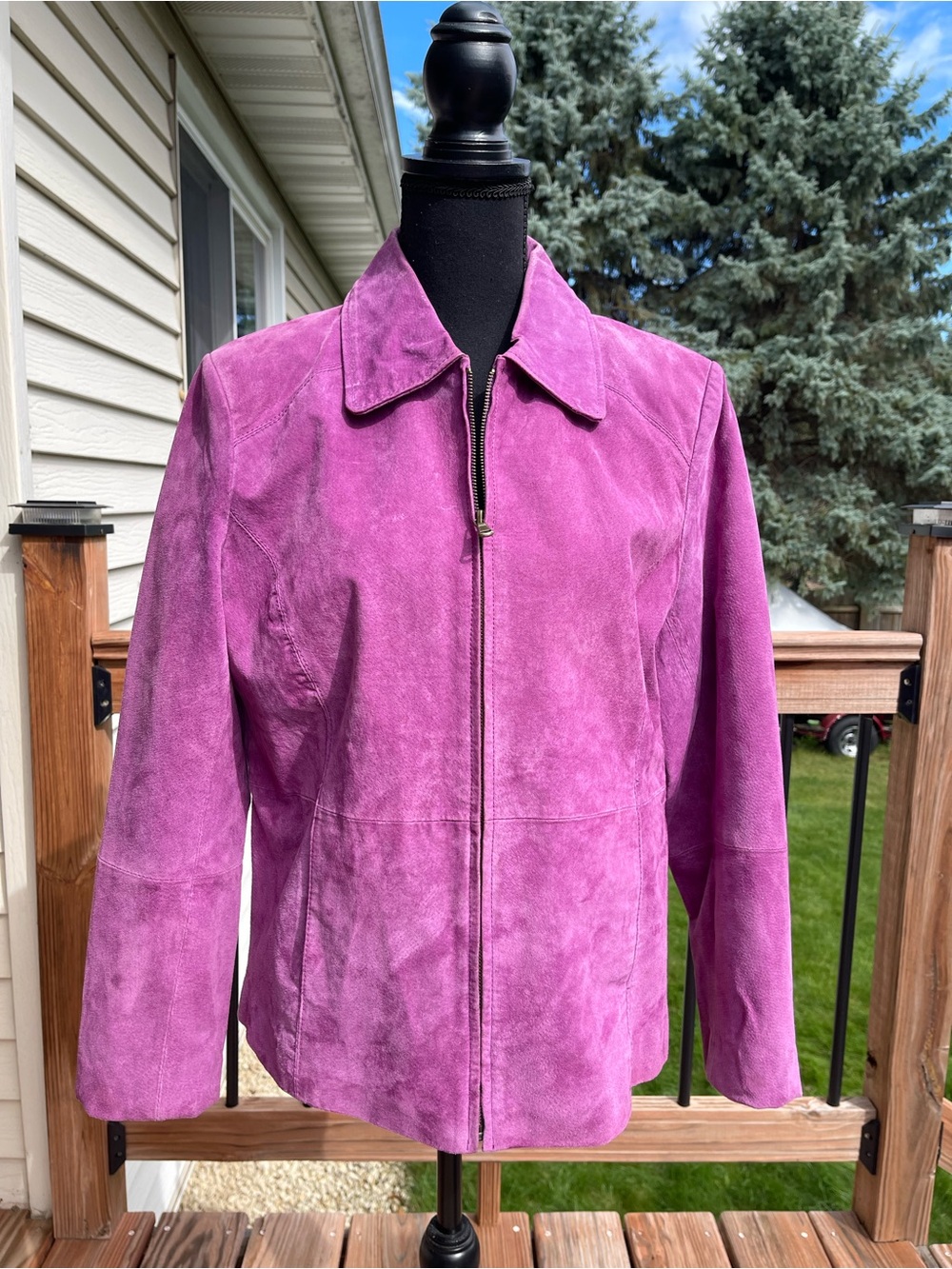 Relativity Womens Large Purple Genuine Leather Suede Full Zip Jacket Y2K